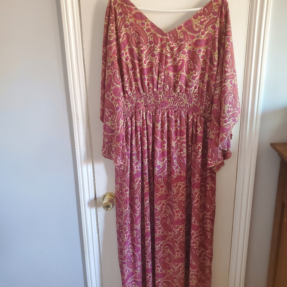 Karma Highway Paisley Maxi Dress w/ Large Flutter Sleeve OS Boho Festival 70s - Picture 9 of 16